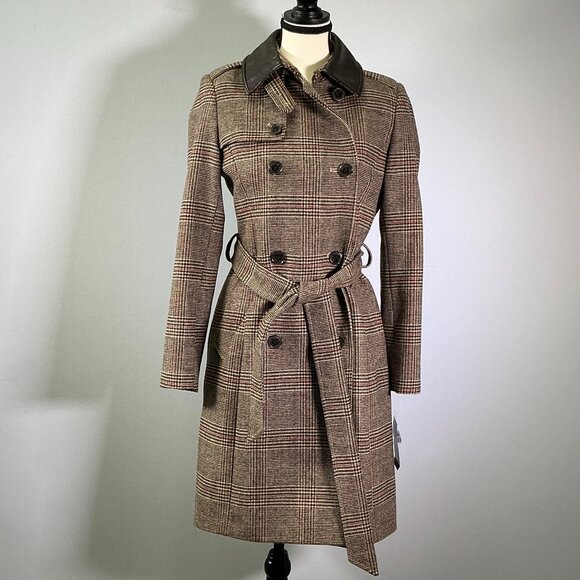 Ralph Lauren Plaid Wool Women's Size 0 Trench Coat NWT